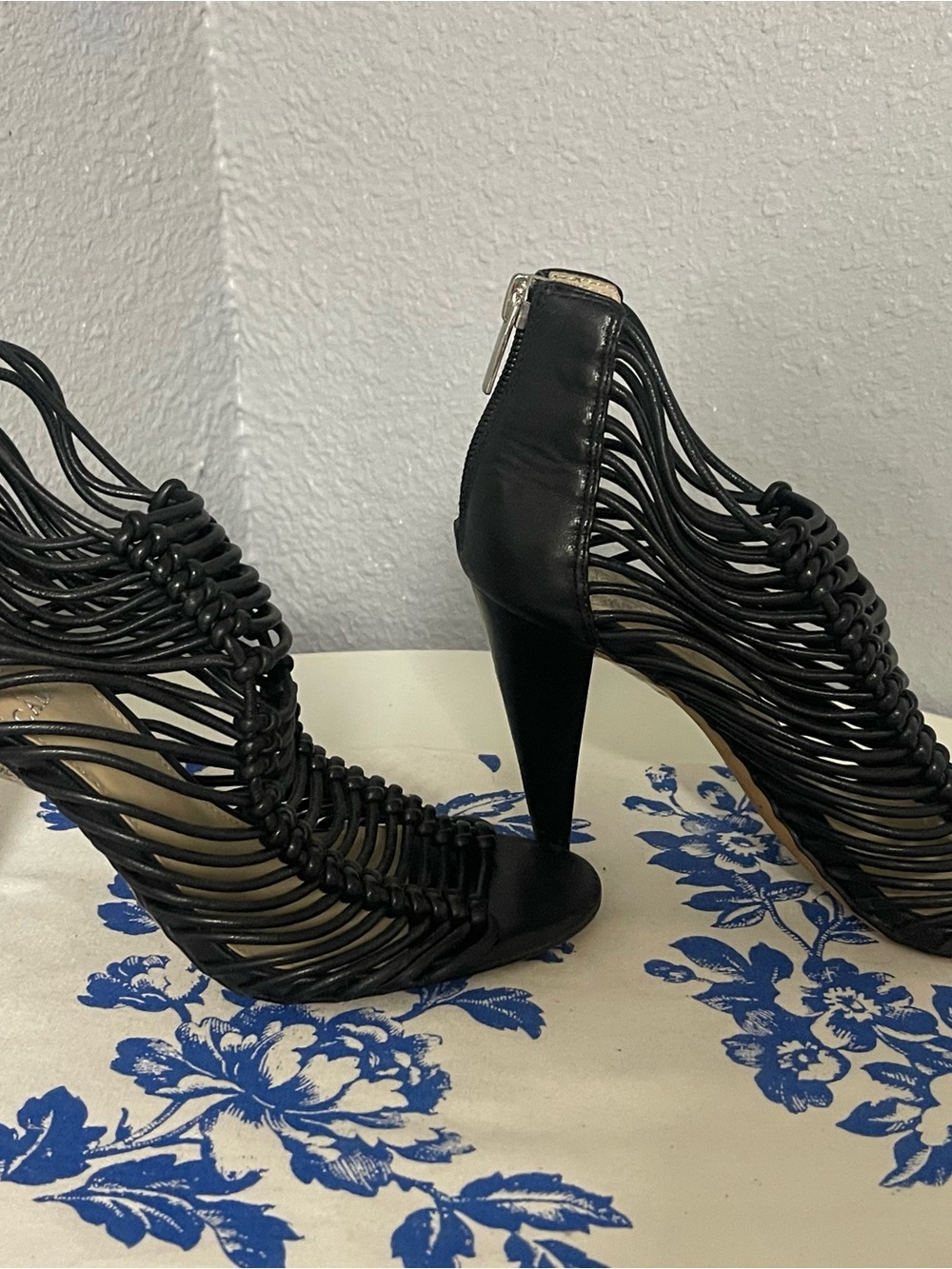 Vince Camuto Black Strappy Cage Stiletto Sandals